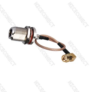 Conector tipo N hembra mamparo a SMA macho ángulo recto RF cable cola de cerdo RG316 15 cm - Imagen 1 de 2