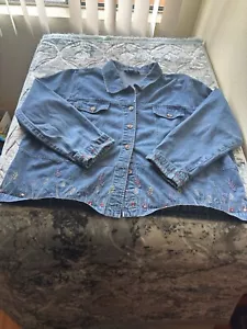 Denim & Co Women’s Jeans Jacket Blue Floral Embroidered 100% Cotton Size 2X - Picture 1 of 6