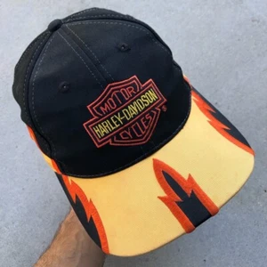 Rare Vtg Harley Davidson Judy’s Closet Flames Black Snapback Hat Adjustable Size - Picture 1 of 16