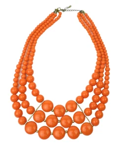 Collar Moda Cuentas 3 Hilos 18" a 20-3/4" Naranja-Salmón - Imagen 1 de 8