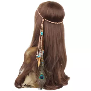 Feather Headband Hippie Indian Boho Hair Bands Tassel Bohemian Halloween Hair Ho - Picture 1 of 12