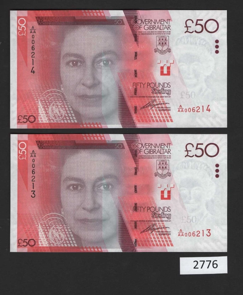 (BN-2776) Gibraltar P-38 UNC,  £50 of 2010, A Consecutive Pair, Block A/AA - Image 1 of 1