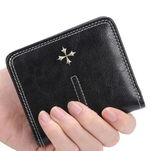 Black Small Wallet Womens Mini Purse Bifold Leather Mini Purse Card ID Holder - Imagen 1 de 6