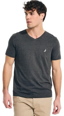 Nautica Mens J-Class Logo Heathered V-Neck T Shirt, CharcoalHtr, XL - Image 1 of 4