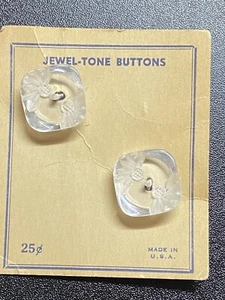 2 Vintage Reverse Carved Lucite Flower Buttons on Original Card 3/4” - Picture 1 of 6