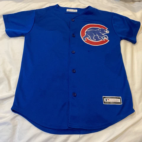 Youth MLB Chicago Cubs Kris Bryant Baseball Jersey #17 Blue M 10/12 Button Up Cover