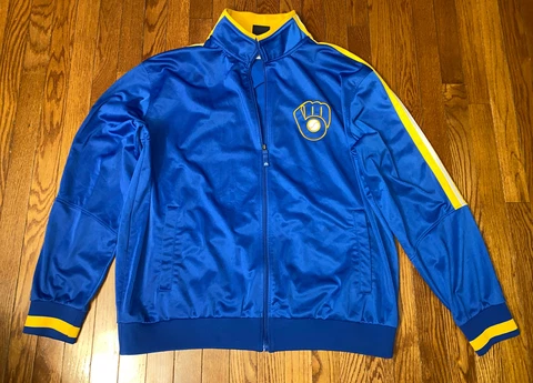 Milwaukee Brewers Majestic Full Zip Up Jacket Cooperstown Collection Size XXL Cover