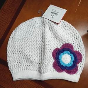 Hanna Andersson Girl's Size Medium White Crocheted Hat with Flower, NEW RET $24 - Picture 1 of 8