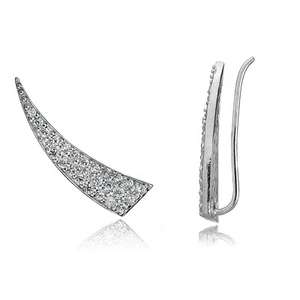Sterling Silver Cubic Zirconia Horn Crawler Climber Hook Earrings - Picture 1 of 4