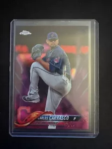 2018 Topps Chrome #173 Carlos Carrasco Pink Refractor - Picture 1 of 2