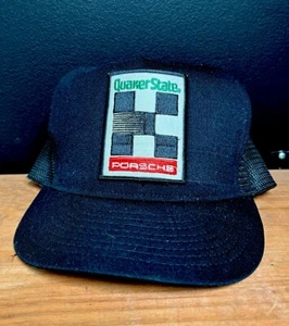 Cappello berretto vintage QUAKER STATE PORSCHE regolabile a scatto posteriore rete camionista anni 80 Indy - Foto 1 di 10