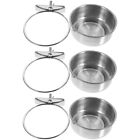  3 Pcs Stainless Steel Parrot Food Cup Double Bowl Hanging Beverage Dispenser