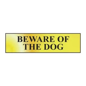 Vorsicht vor dem Hundeschild selbstklebend PVC Gold und Schwarz Effekt 200 mm x 50 mm - Bild 1 von 2