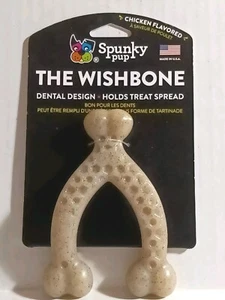 NWT SPUNKY PUP "THE WISHBONE" CHICKEN FLAVORED DENTAL DESIGN MADE IN USA  - Picture 1 of 4