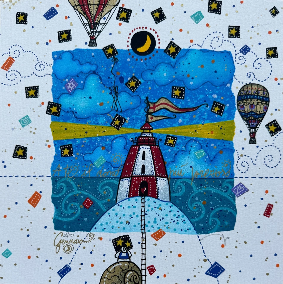 Gennaio Andrea Agostini Opera Dipinto Quadro SERIGRAFIA Carta Ed. Limitata 25x25 - Immagine 1 di 1