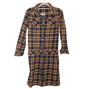 J Peterman plaid shirt dress yellow blue size 8 - Picture 1 of 5