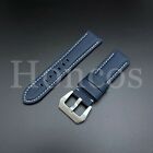Blue White Nylon Canvas Leather Watch Strap Band Fits For Panerai Pam Watches