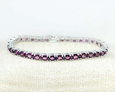 Brazalete de plata de ley 925 con piedras preciosas de granate rodolita forma ovalada natural de 5X4 mm Foto 1 de 4
