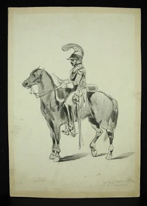 Sous officier dragon cavalier cavaleri française 1880 dessin original militaria - Imagen 1 de 3