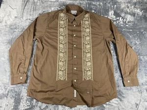 Camicia Lucky Brand uomo XL marrone ricamata manica lunga western bottone floreale - Foto 1 di 10