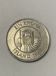 Moneda Islandia 1 Corona 1981 Isla Una Corona 1 Kr Europea - Imagen 1 de 2