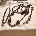 Boho Hippi Necklaces Lot Large Wooden Beads Stones Beads See Photos Vtg Ec
