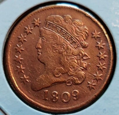 1809 USA CLASSIC HEAD  HALF CENT Hi-Grade 10% Rotated R/R Great Details KM#: 41 - Image 1 of 4