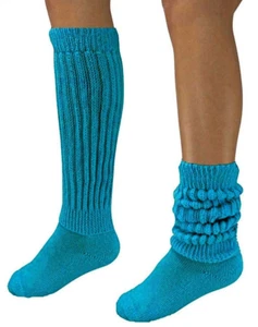 Turquoise Slouch Socks Long Warm Scrunchie Soccer Hooters Uniform Halloween Ball - Picture 1 of 3