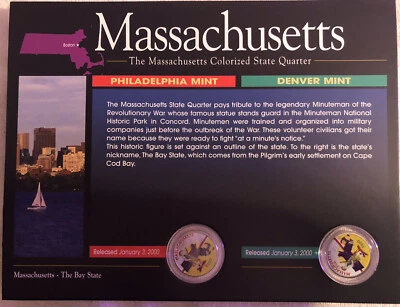 American Historical Society Colorized State Quarters. Massachusetts. Used - Image 1 of 3