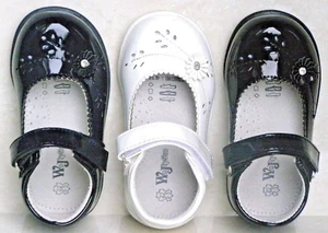 NEW BABY GIRLS LEATHER LINED BLACK WHITE BAPTISM CHRISTENING FORMAL PUMPS SHOES - Picture 1 of 13