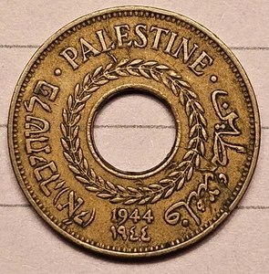 Israel Palestine British Mandate 5 Mils 1944 Bronze Coin XF KM#3a - Picture 1 of 2