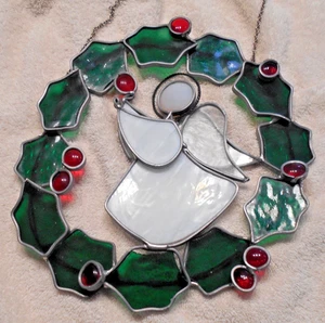 9 Zoll Buntglas Weihnachtskranz mit Engel - Bild 1 von 2