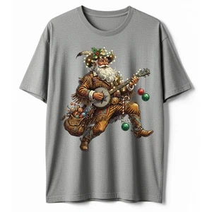 Western Santa T-Shirt Cowboy spielt Banjo lustig Country Weihnachten Musik Tee - Bild 1 von 18