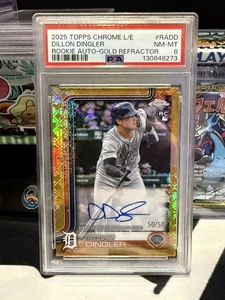 Dillon Dingler 2025 Topps Chrome Logofractor Gold Rookie Auto/50 Tigers PSA 8 TZ - Imagen 1 de 2