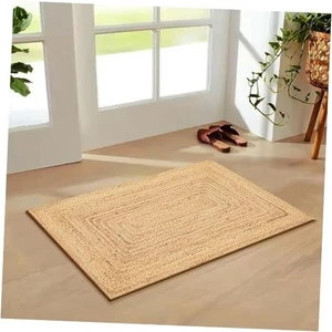 Handgewebter Jute Vorleger - 2x3 Fuß - Naturgarn - Rustikal Vintage Beige - Bild 1 von 7