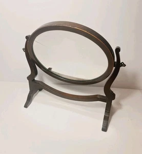 Antique/Vintage Mahogany Oval Free Standing Swivel Vanity Mirror ~ 30 x 32cm - Picture 1 of 24