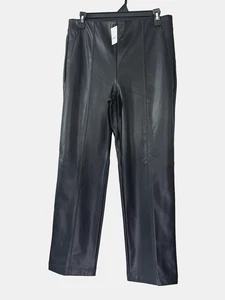 NWT Loft Women 6 Black Faux Leather Straight Leg Pant Mobwife Glam Chic Downtown - Picture 1 of 12