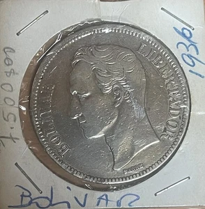 Venezuela Bolívar 1936 Plata - Imagen 1 de 2