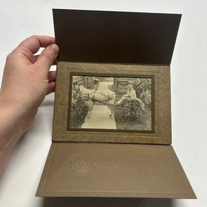 Antique Child Goat Cart Photo Early 1900s Mounted Farm Scene Sheep Vintage 8x5.5 - Picture 1 of 6