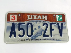 Nummernschild Utah Life Elevated Greatest Snow on Earth Skifahrer LP # A50 2FV - Bild 1 von 3