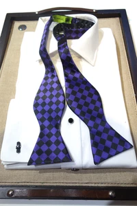 Giovani Testi  Bow Tie Purple Black Diamond check - Picture 1 of 1