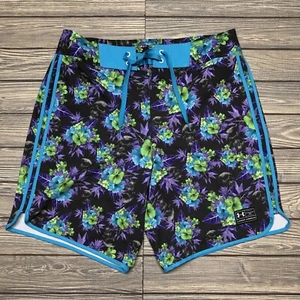 Under Armour Board Shorts Mens 34 Blue Swim Trunks Heat Gear Loose Floral Tropic - Picture 1 of 6