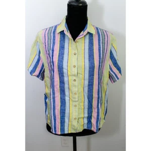 C&C California Womens Striped Button-Up Shirt 100% Linen Size M beachy coastal - Picture 1 of 4