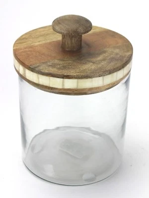 Маленькая стеклянная банка Thirstystone с деревянной крышкой и каменной инкрустацией — 5 дюймов - Изображение 1 из 4
