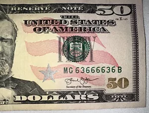 Beautiful Palindrome Radar $50 Dollar Bill Fancy Special - Picture 1 of 3