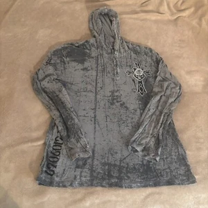 Affliction Lightweight Hoodie Mens Size 2XL Gray Shirt Skull Grunge Distressed - Picture 1 of 12