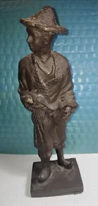 Vintage Chinese Cast Iron Noble Man with Bird Statue 10 Inches Tall w/o Base - Picture 1 of 7