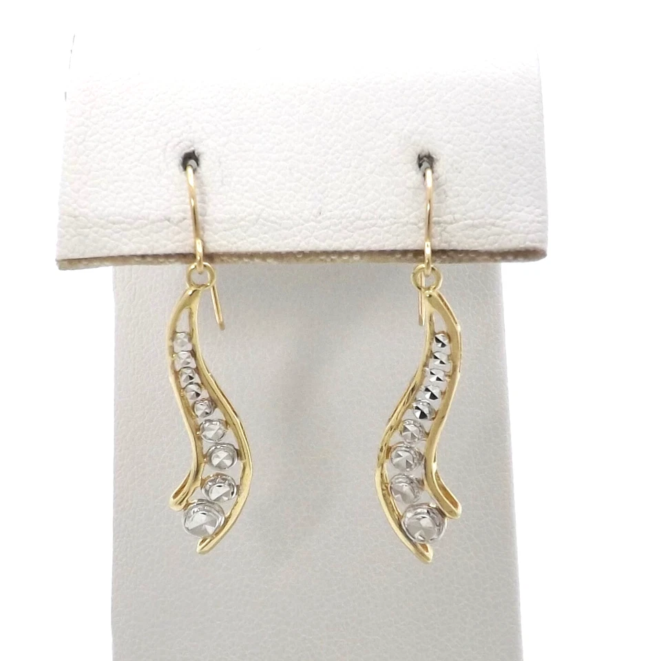 10k Gold Love is a Journey Dangle Earrings Two Tone Diamond Cut - Image 1 of 4