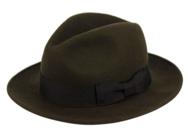 Fashion Woolen Wide Brim Felt Hat Green Classic Fedora Hat - Temu