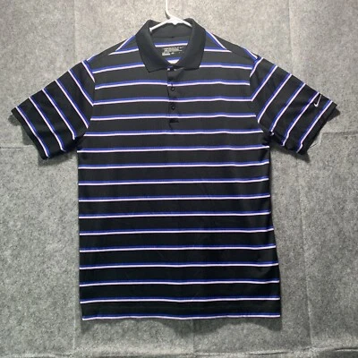 Nike Golf Tour Performance Short Sleeve Shirt Black Blue Pink Stripe Mens Size L - Image 1 of 4
